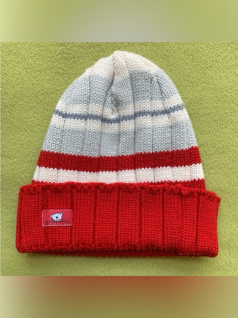 Eisbär Kids Austrian Beanie Red White Gray Striped Merino Wool Blend